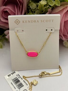 NWT Kendra Scott Framed Elisa Necklace in gold neon pink